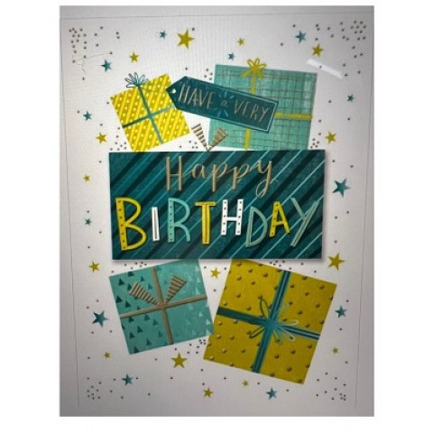 Card Happy Birthday Green Presents Theme Size 12.5cm X 17cm