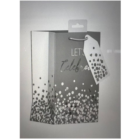 Silver Let's Celebrate Hearts Circles Hexagon Design Perfume Bag 12.5cm x 20cm
